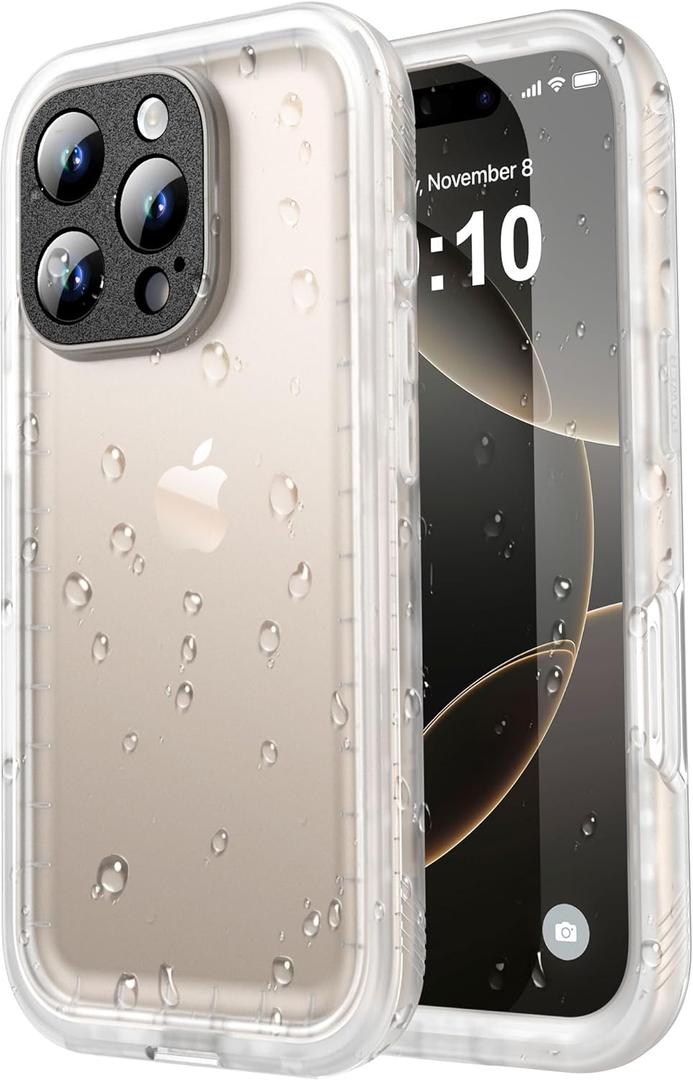 SPORTLINK Waterproof Case for iPhone 16 Pro Max, Shockproof Dustproof Full Body Sealed Heavy Duty Protective, Built-in Screen Protector Rugged Cover for iPhone 16 Pro Max 6.9" Frosted Clear