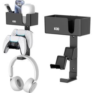 KDD 4-in-1 Wall Mount Controller Holder - Dual Game Controller and Headphone Hanger with Anti-Slip Pads for Xbox ONE/X Series/PS5/PS4 - Detachable Desk Storage for Media Remote, Phone and Speaker