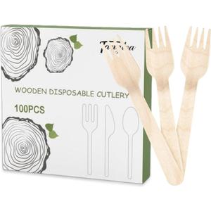 100 Pack Disposable Wooden Forks, 6.2 Inch Splinter-Free Birch Cutlery, Compostable Forks & Biodegradable Fork Alternative to Plastic for Weddings, BBQ, Parties, Camping & Catering