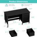 Rolling Teacher Desk with File Drawer & Privacy Panel, 47" Mobile Computer Desk with 3 Storage Drawers on Wheels, Modern Office Desks with File Cabinet for Classroom & Home Office, Black, 46.6"