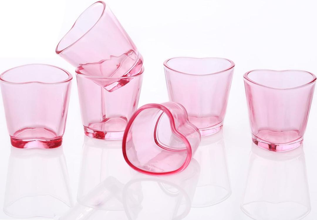 Heart Shot Glasses Set, Pink Shot Glass Cute For Bar Cart Accessories 1.5oz (6, Pink)