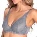 Wingslove Women's Sexy Bra Sheer Lace Bra Plunge Unlined Full Coverage See Through Underwire Bra (Gray)