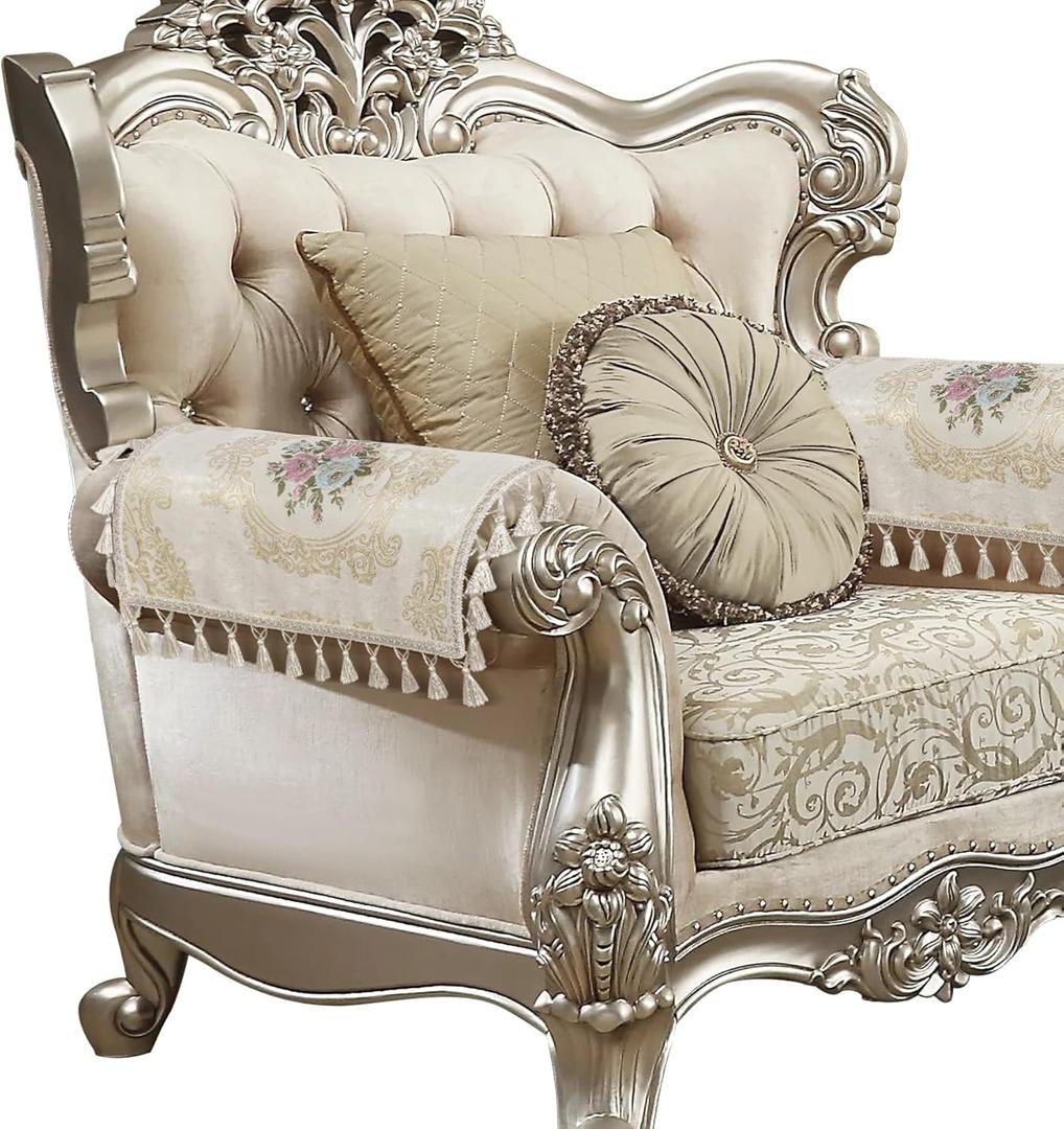 Loom and Mill Luxury Jacquard Sofa Arm Covers 2 PCS, Elegant Floral Couch Armrest Cover with Tassels, Non-Slip Furniture Protector for Chair Sofa Recliners Couch Dogs Pets, Pearly Beige, 14x14in (Armrest Cover-2 Pieces 14x14 inch, Pearly Beige)