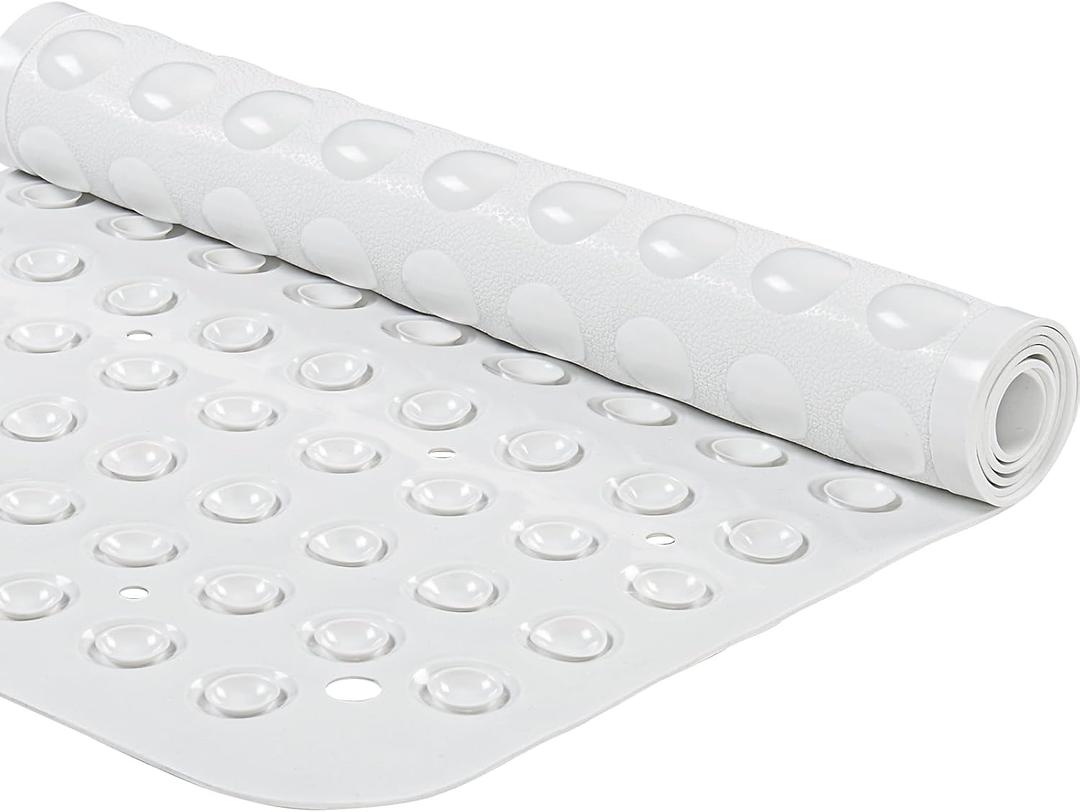 YANZIFLY Bathtub Mat for Shower: Soft Silicone 16 X 40 Inch Bath Mat Non Slip with Suction Cups Tub Mat for Bathroom for Kids Elderly Extra Large Shower matt Machine Washable - White