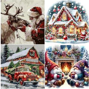 2 x AREOPNMG 4pack Christmas Diamond Painting Kits for Adults Beginners,5D Santa Claus Gnome Diamond Art,DIY House Truck Full Round Drill Diamond Dot Gem Art Kits,Home Wall Decor 12x12 Inch
