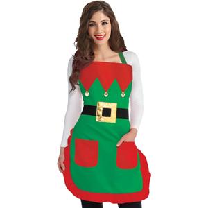 Red & Green Elf Apron for Teens & Adults - Standard Size (1 Pc.) - Premium Quality Fabric Apron, Ideal for Christmas Day, Holidays & Costume Parties