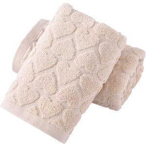 YiLUOMO Full Embossed Hearts Pattern Khaki Hand Towel Set of 2 Mother's Day Decorations 100% Cotton Super Soft Highly Absorbent Decorative Hand Towels for Bathroom Home 13x 29 Inch