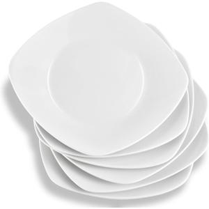 Porcelain Dinner Plates Set of 6, 7 Inch Square Dinner Plates, White Porcelain Dessert Plate, Square Serving Plate for Salad, Pasta, Steak, Snacks