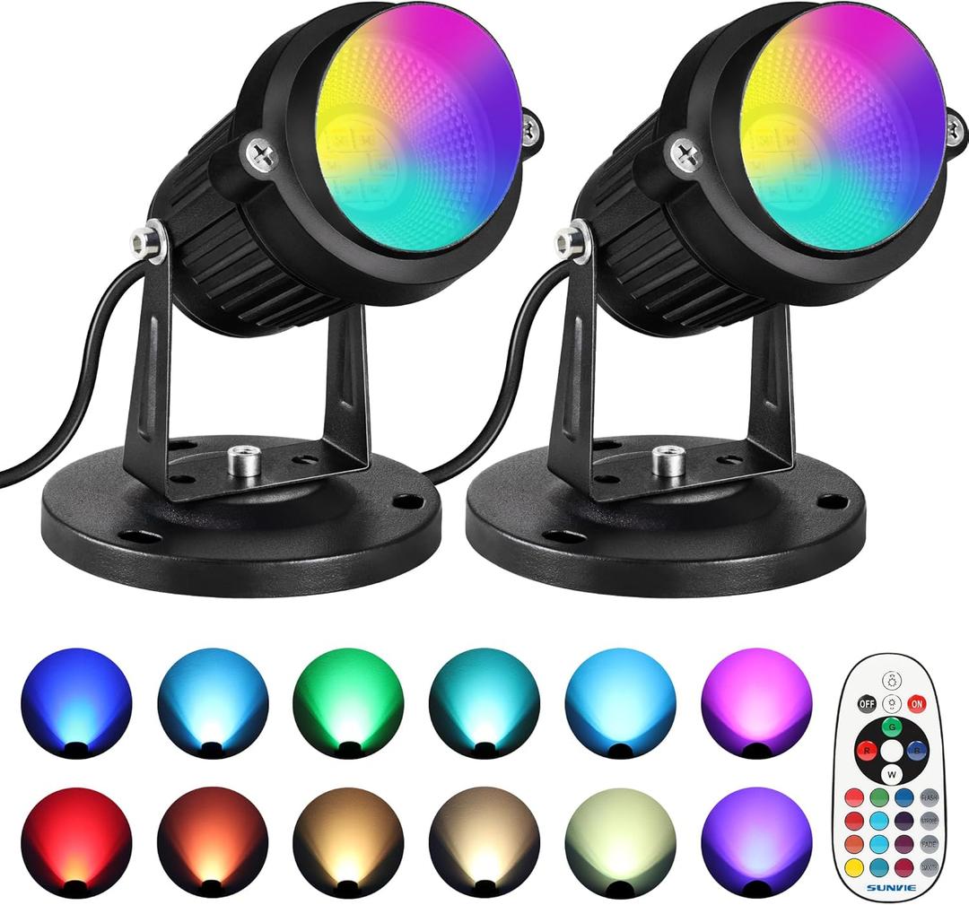 SUNVIE RGBW Christmas Spot Lights Indoor 6W Uplighting Indoor with Remote Color Changing Up Lights Indoor 120V Spotlights Indoor LED Uplights Indoor Accent Lighting for Party Plant Decor, 2 Pack