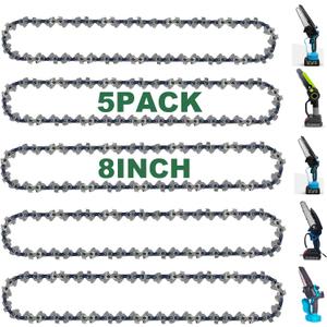 8 Inch Chainsaw Chain Replacement- 5 Chains for 8 Inch Mini Chainsaw with 45 Drive Links, 1/4" LP pitch, 043'' gauge, Compatible with Cordless Electric Battery Powered Mini Chainsaws