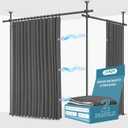 Jilron No-Drill Room Divider Curtains Set: Includes 106" W x 84" L Grey Curtain 2-Panel & Adjustable Pole Brackets (72-200" W x 43-120" H Adjustable Range), 100"W x 84"L