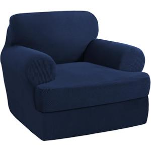 PrinceDeco 2 Pieces Armchair Slipcover Stretch Couch Covers for T Cushion Chair Slipcovers Soft Arm Chiar Cover Furniture Covers with 1 Individual T Shape Seat Covers Width Up to 40"- Navy
