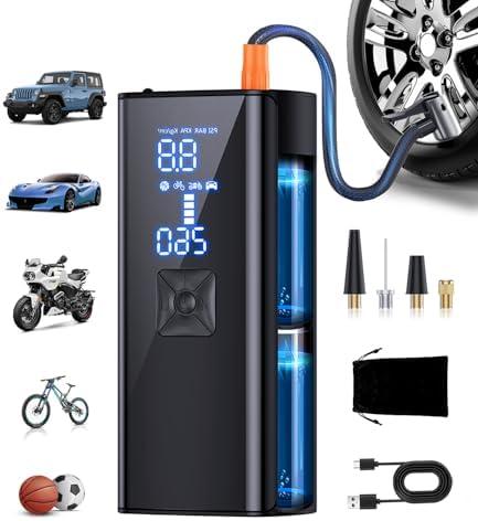 Tire Inflator Portable Air Compressor, 2X & 150PSI Faster Inflation Portable Air Pump with LED Light & Digital Pressure Gauge, Tire Pump for Car, Motorcycle, Bicycle, Ball