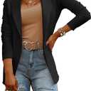 Womens Casual Long Sleeve Blazers Solid Color Knit Blazer Work Office Open Front Blazer Jacket (Black)