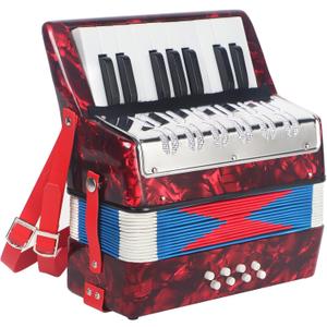 AKLOT 17 Key Piano Accordion, Lightweight & Compact Acordeon, Celluloid Accordions Brighter and Pure Tone than Plastic, Durable Metal Cover with Straps, Manual for Adult Beginners Acorden (Red)