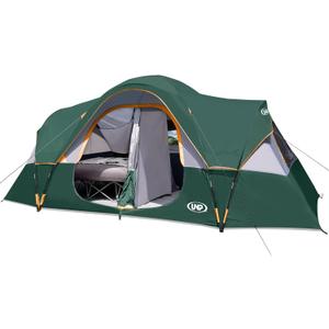 UNP Camping Tent 10-Person-Family Tents, Parties, Music Festival Tent, Big, Easy Up, 5 Large Mesh Windows, Double Layer, 2 Room, Waterproof, Weather Resistant, 18ft x 9ft x78in (Dark Green)