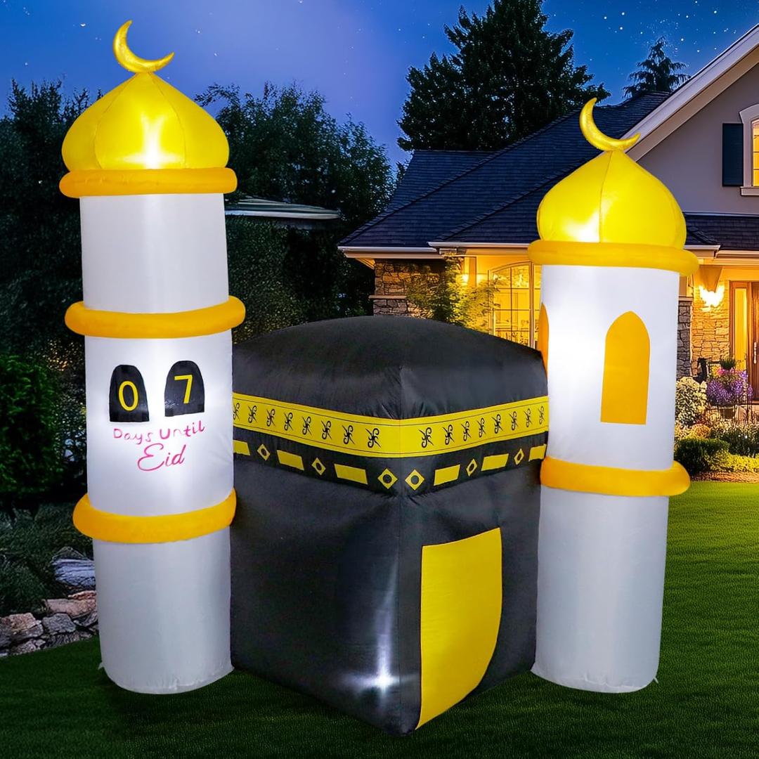Dawdix 6FT Inflatable Ramadan Mosque Decoration, Inflatable Masjid Eid Mubarak Outdoor Decor, Muslim Islamic Holiday Blow-Up Lawn and Garden