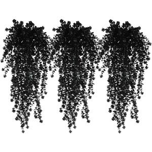 Black Hanging Flowers Faux Hanging Plants Black Artificial Hanging Plant Fake Greenery Faux UV Resistant Hanging Vines Plant for Indoor Outdoor Wedding Halloween Party Fall Wall Room Door Decor