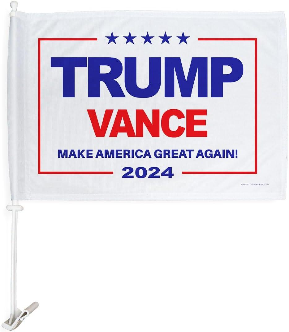 Trump Vance 2024 Flag for Car Accessories Bandera para Carros Window Clip Pole Mount Kit Rally Shooting 2024 Poster Auto Decor MAGA Sign Outdoor Decorations Republican Gift Made in USA