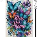 "Bless This Home" Butterfly Garden Flag 12.5x18 Inches - Vibrant Multicolor Decor for Outdoor Welcome Yard Sign