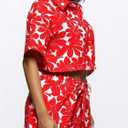 WDIRARA Women's 2 Piece Floral Print Set Short Sleeve Button Down Blouse and Drawstring Shorts Outfits (Red, S)