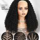 quickwig Curly Half Wig Water Wave Glueless Wigs 3 In 1 Seamless Short Half Wigs for Black Women Kinky Curly Half Wig Wear and Go Beginner Friendly Synthetic Headband Wig 16 Inch Black Color