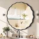 Gold Round Mirror for Wall, 32"x32" Decorative Wavy Bathroom Mirror with Brushed Alloy Steel Frame & Shatter-Proof Glass, Hanging Circle Wall Mirrors for Bathroom, Entryway (Black, Large)