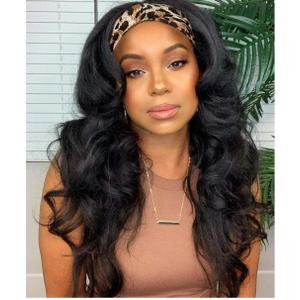 26 Inch Long Body Wave Headband Wigs for Black Women Black Headband Wigs Synthetic Hair Wear and Go Glueless Half Wig with Headbands Attached Black