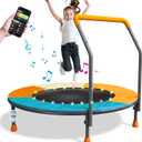 3FT Foldable Kids Trampoline with LED Lights & Music, 36" Mini Trampoline Adjustable Handlebar, Spring-Free Design, 150lbs Capacity for Toddlers 1-6 Years, Indoor/Outdoor Fitness & Developmental Toys