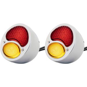 2 Pcs Vintage LED Tail Lights With Turn Signals Fit Ford Model A Hot Rod Rat-Rods, 12 V Custom Duolamp Stop Light Indicators For Trucks Cars Motorcycles Taillights, 12V Smoke PC Lens (Chrome)