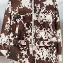 Womens Cow Print Suede Jacket Set Casual Animal Print Cropped Coat Long Sleeve Button Up Western Motorcycle Outwear (Brown, XL)