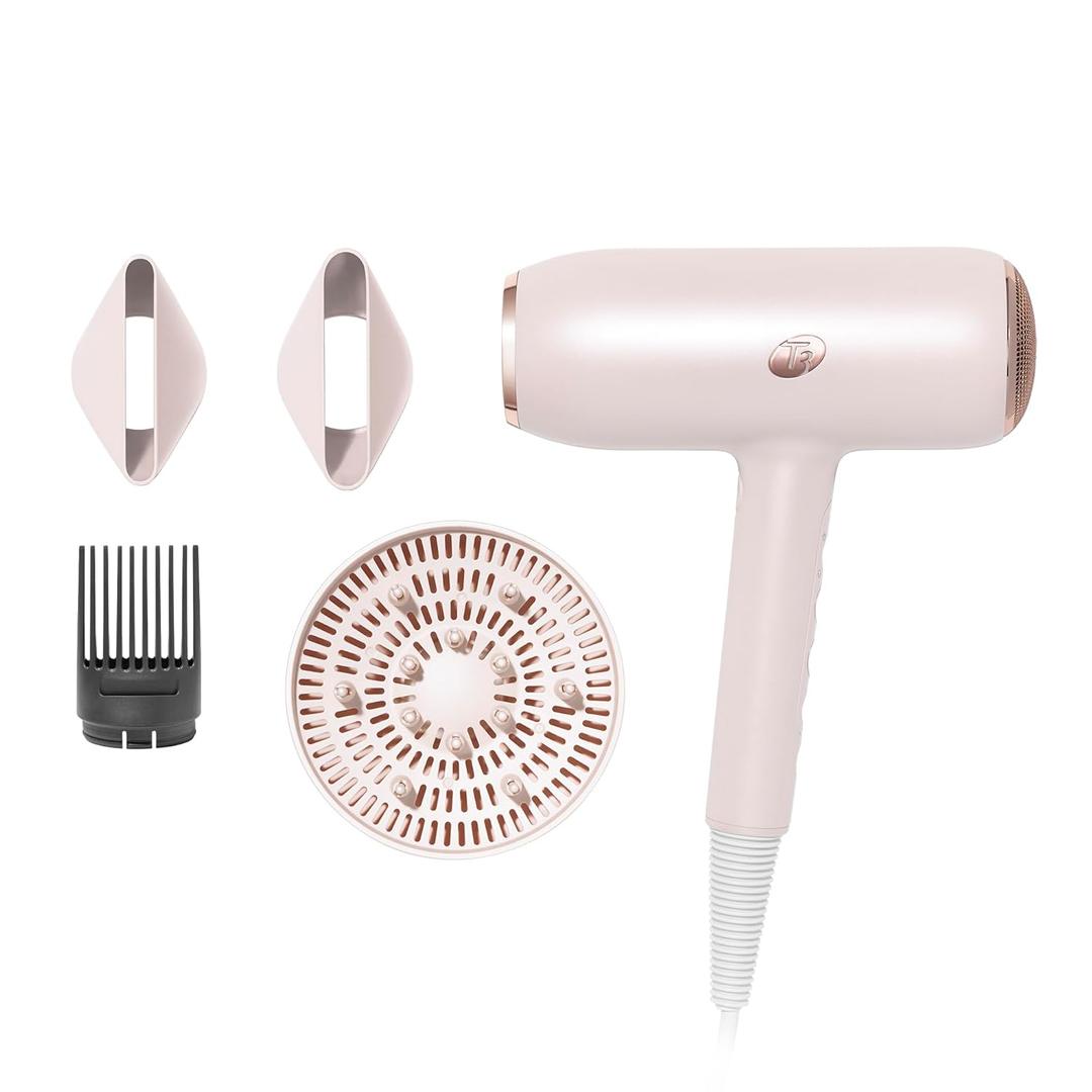 T3 Featherweight StyleMax Professional Ionic Hair Dryer with Custom Heat Automation & 4 Attachments,F ast Drying, Lightweight with 5 Heat & 3 Speed Settings,2 Concentrators, Diffuser & Smoothing Comb (1.5" Clip Iron, Satin Blush 