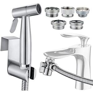 Sink Sprayer Hose Attachment for Faucet, Faucet Head Replacement with 5 Adapters, 59" Hose and Holder - for Feminine Hygiene, Baby Diaper Cleaning & Pet Bathing