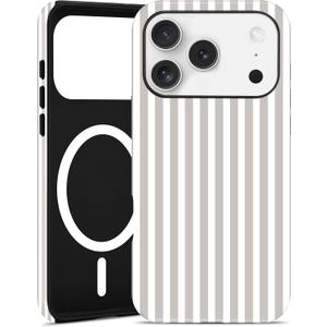 Jusy Compatible with MagSafe Striped Case for iPhone 17 Pro Max, Cute Aesthetic Striped Magnetic Phone Case, Soft TPU and Hard PC Protective Phone Cover for Women GirlsMatte - Antique White