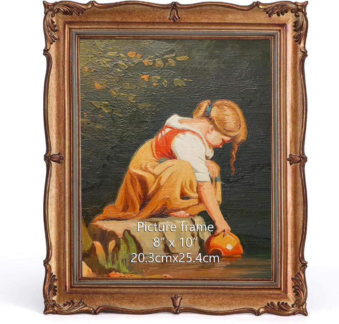 PHAREGE Vintage Picture Frame 8x10 Bronze, 8 by 10 Ornate Decorative Antique Frame with Mat for 5x7 Photo, Fancy Matted Frame for Desktop or Wall, Horizontal or Vertical, Bronze 