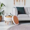 Wimarsbon Storage Ottoman, Modern Round Footrest with Soft Padded Seat, Teddy Velvet Footstool with Wood Legs, Accent Small Table or Plant Stand for Hallway, Living Room (Cream)