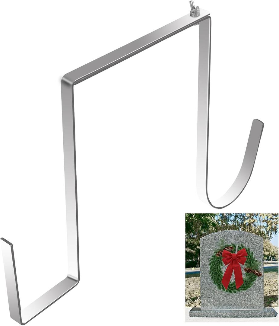 Christmas Headstone Wreath Hanger Adjustable 6"-11" Double Sided Cemetery Gravestone Wreath Holder Stainless Steel Tombstone Decoration Tools Outdoor No Drill String Light Hooks for Christmas Easter