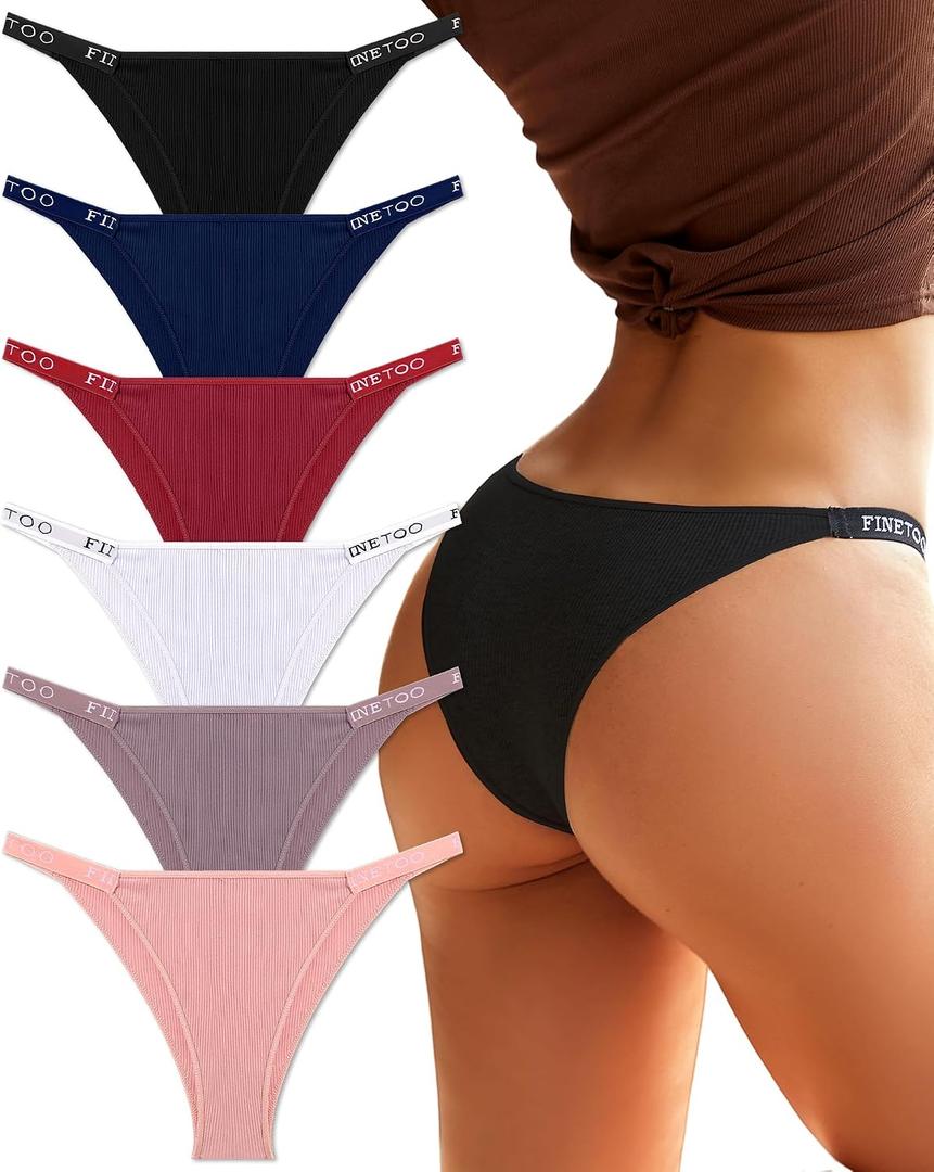 FINETOO Womens Underwear Cotton High Cut String Bikini Panties Low Rise Hipster Ladies Sexy Cheeky Underwear 6 Pack
