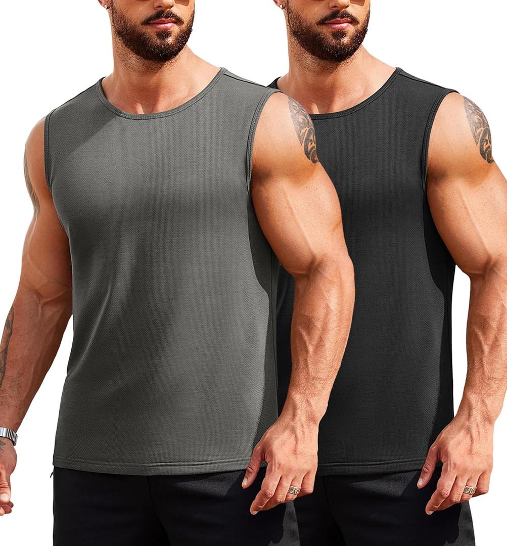 COOFANDY Men's 2 Pack Muscle Sleeveless Shirt Dry Fit Workout Gym Tank Tops (M)