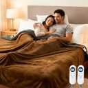 Electric Heated Blanket King Size 90''x100'', Soft Dual-Sided Flannel with Dual Control, 12 Heat Settings, 12H Timer, ETL FCC Certified, Overheat Protection, Machine Washable (Brown & Gray)