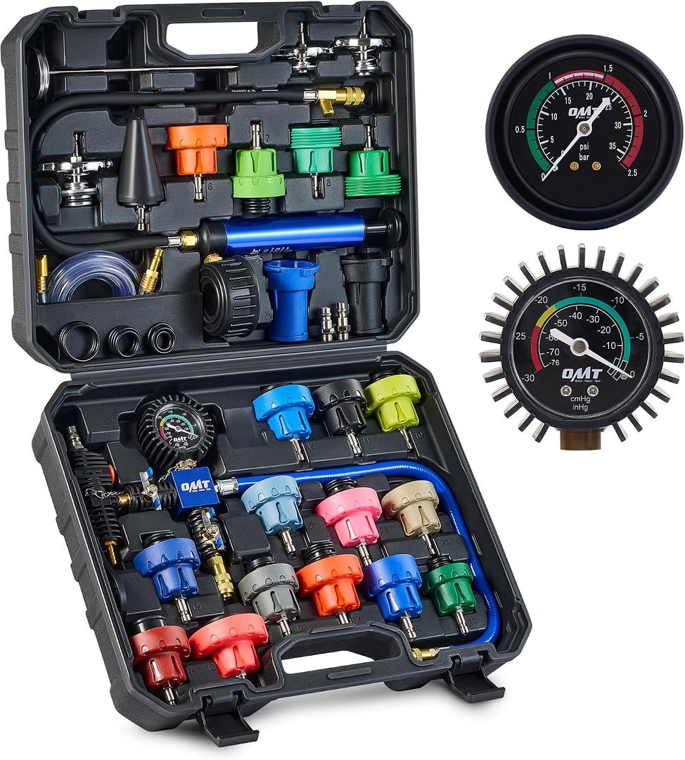 Orion Motor Tech Coolant Pressure Tester Kit, 31pc Master Coolant Vacuum Refill Kit with 23 Radiator Adapters, Radiator Cooling System Pressure Tester Kit with Vacuum Pump Vacuum Purge & Refill Tool