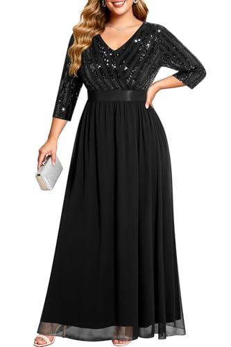 Talisea Black Formal Dresses for Women Plus Size Long Gowns Evening Ball Elegant Gala Mother of Bride Sequin Prom Dress 3XL