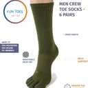 FUN TOES Men Crew Toe Socks Athletic Running - Proper Toe Alignment - Breathable Mesh Top - Value 6 Pairs Pack size 6-12 (Green, M)