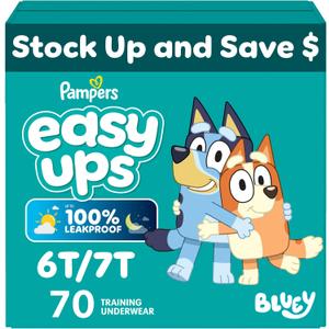 Easy Ups Girls & Boys Potty Training Pants, Size 6T-7T, 70 Count, Bluey Absorbent Training Underwear, Up to 100% Leakproof Day and Night, Hypoallergenic