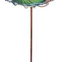 Glass Bird Bath Outdoor Birdbaths Garden Birdfeeder with Metal Stake Green(Height:26inch)
