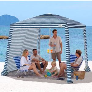 Beach Cabanas for Sand, Foldable Beach Canopy with Sandbags 8' | 43" Compact Fold, 8' x 8' Fits 6 Person, UPF 50+, Wind-Resistant, Privacy Side Wall, Easy Setup, 6.5-8' Adjustable Height