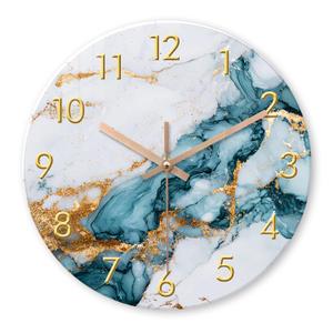 RONGKEJIAJU Large White Blue Marble Wall Clock 24 Inch