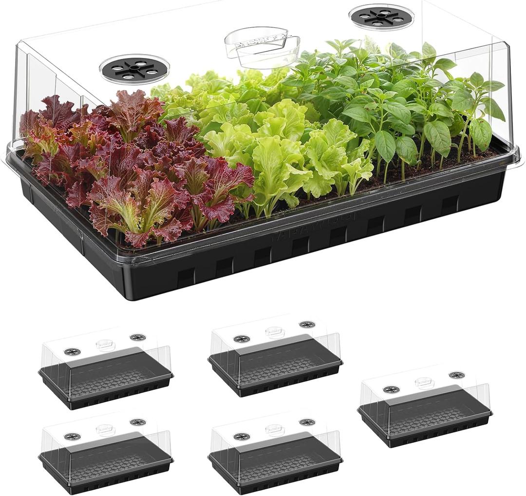 Seed Starter Tray, Seedling Trays Kit for Plant, Germination Trays with 4.73 Inch High Humidity DomesLarge Growing Space & Better Air Flow for Seed Starting, Growing Tray, Gardening Gifts, 6PCS