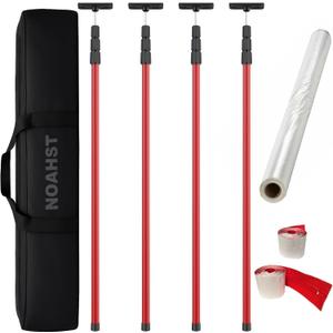 12ft Dust Barrier Poles (4 Packs) with 33x13ft Dust Barrier Sheeting and 2 Heavy Duty Zippers, Dust Containment Telescoping Pole Kit