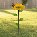 Birdbath and Feeder Set for Wild Birds, Outdoor Standing, Handmade Metal, Sunflower Design (Single Layer)
